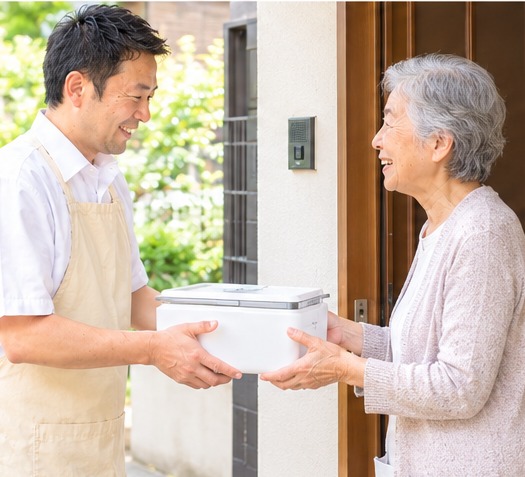 荷物を手渡ししている様子