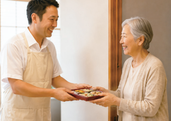 手渡しで配達している様子